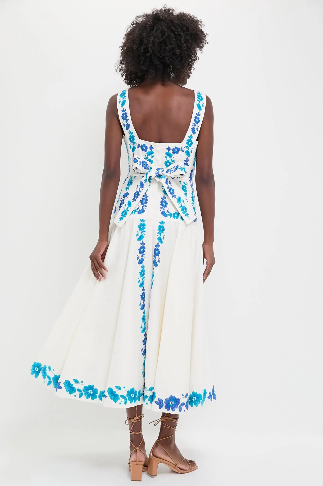 Ecru and Blue Floral Embroidery Midi Dress sold by Tuckernuck product image thumbnail 5