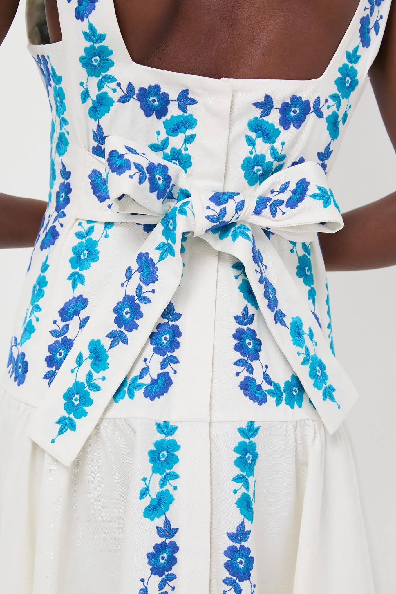 Ecru and Blue Floral Embroidery Midi Dress sold by Tuckernuck product image thumbnail 2