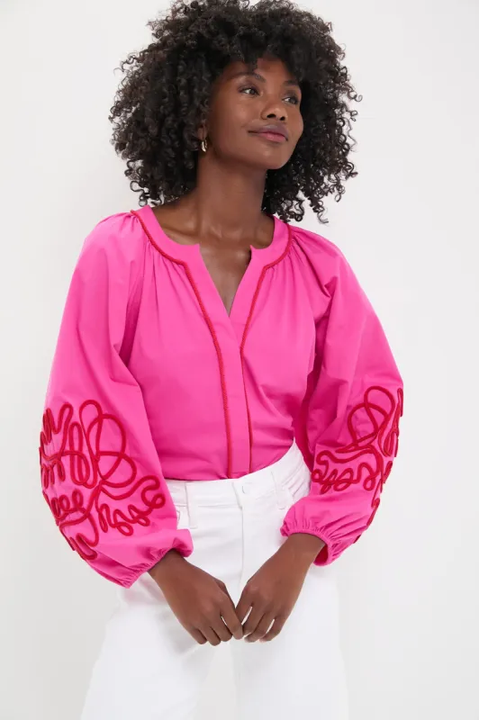 Pink & Red Soutache Stella Blouse sold by Tuckernuck