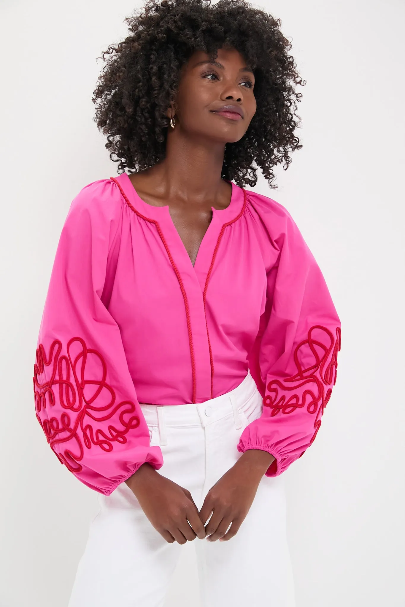Pink & Red Soutache Stella Blouse sold by Tuckernuck