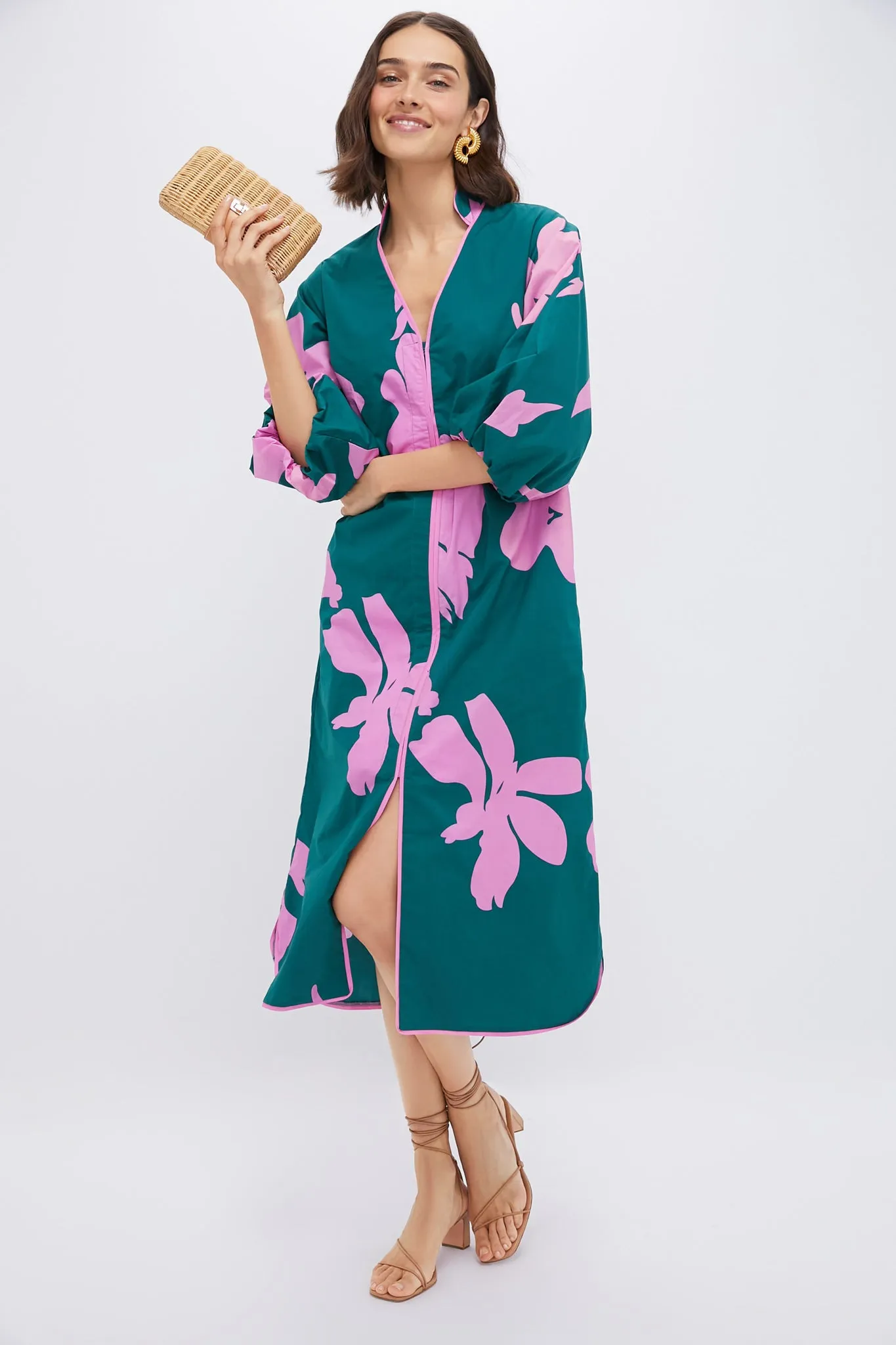 Hunter Green & Pink Floral Arem Caftan sold by Tuckernuck product image thumbnail 2