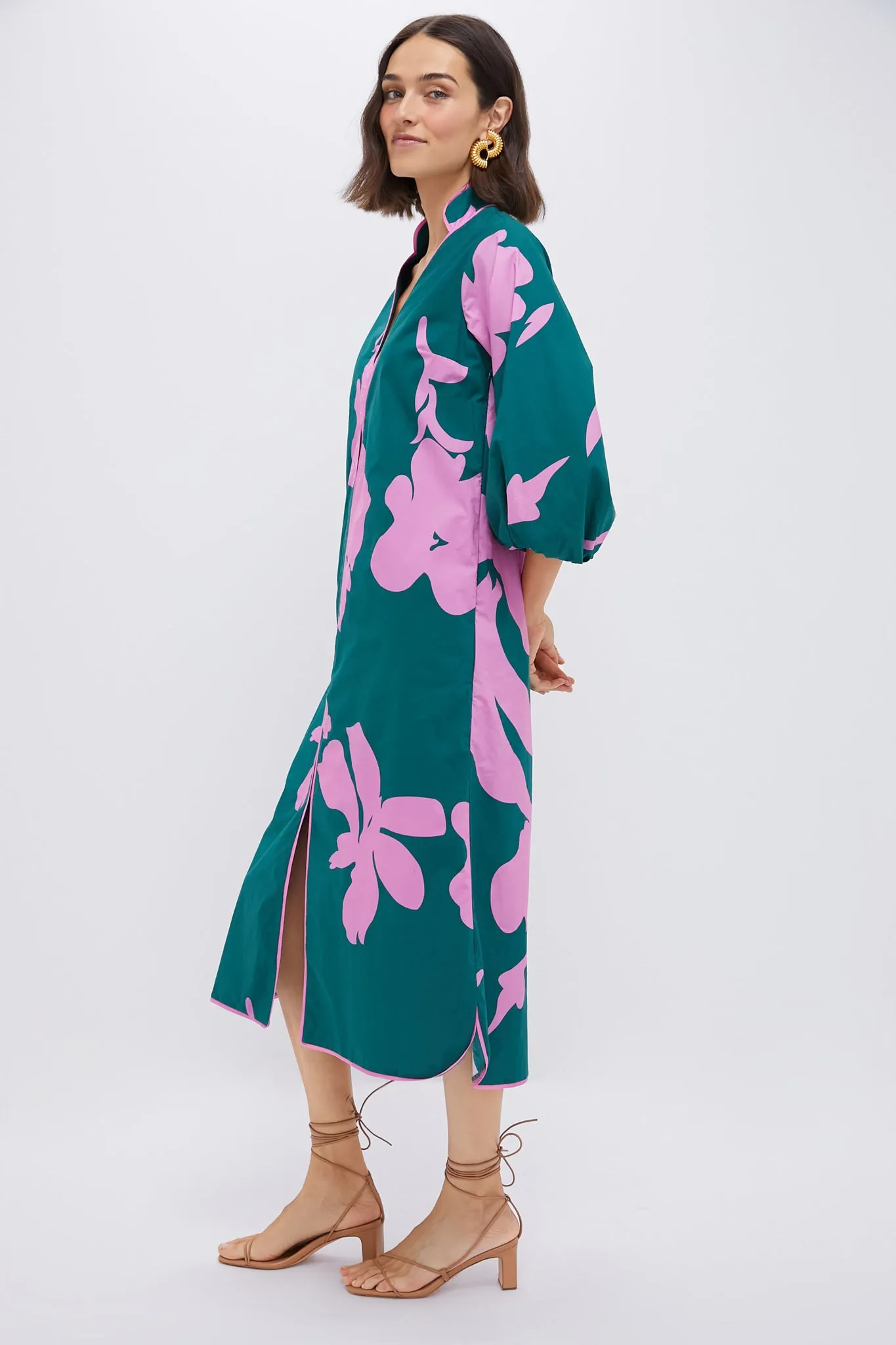 Hunter Green & Pink Floral Arem Caftan sold by Tuckernuck product image thumbnail 3