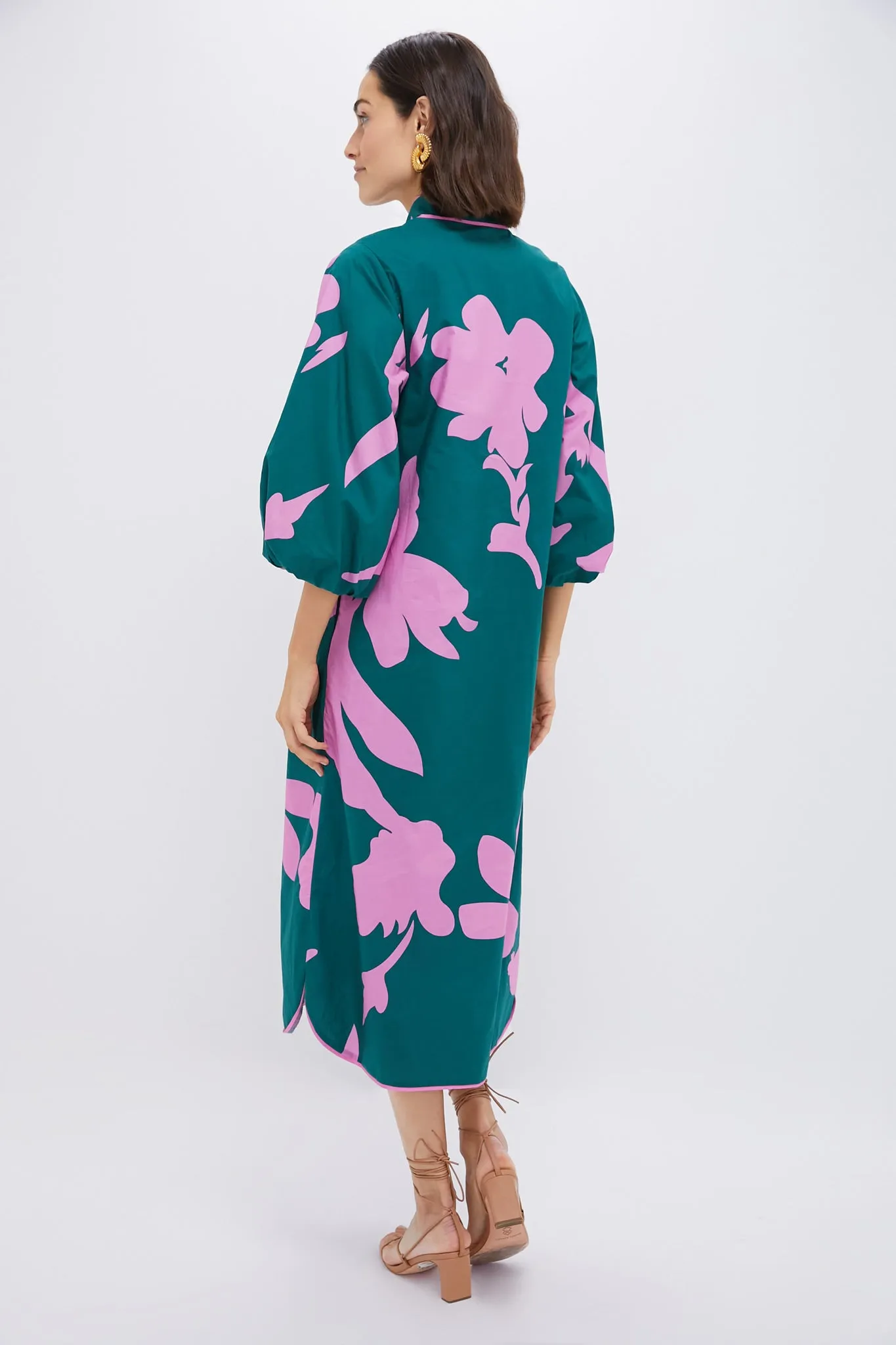 Hunter Green & Pink Floral Arem Caftan sold by Tuckernuck product image thumbnail 4