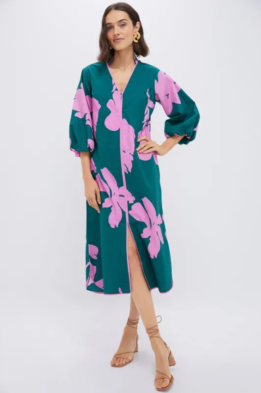 Hunter Green & Pink Floral Arem Caftan sold by Tuckernuck