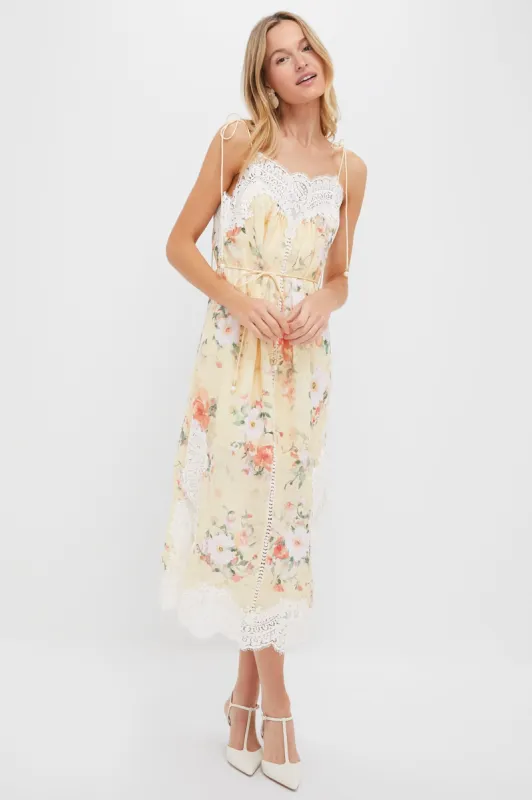 Yellow Watercolour Floral Everley Lace Trim Slip Dress sold by Tuckernuck