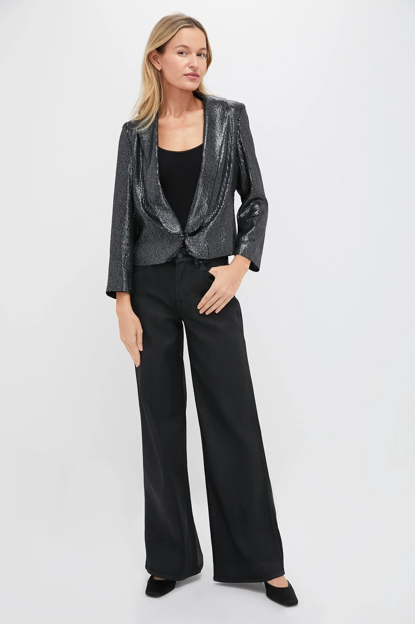 Gunmetal Sequin Cropped Zana Jacket sold by Tuckernuck product image thumbnail 5