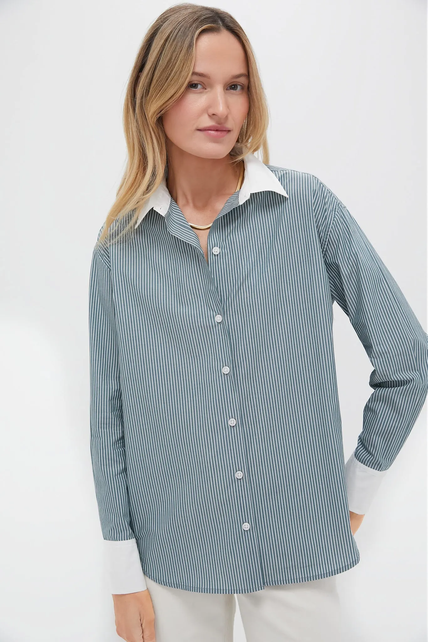 Green Stripe Nadine Boyfriend Button Down sold by Tuckernuck product image thumbnail 2