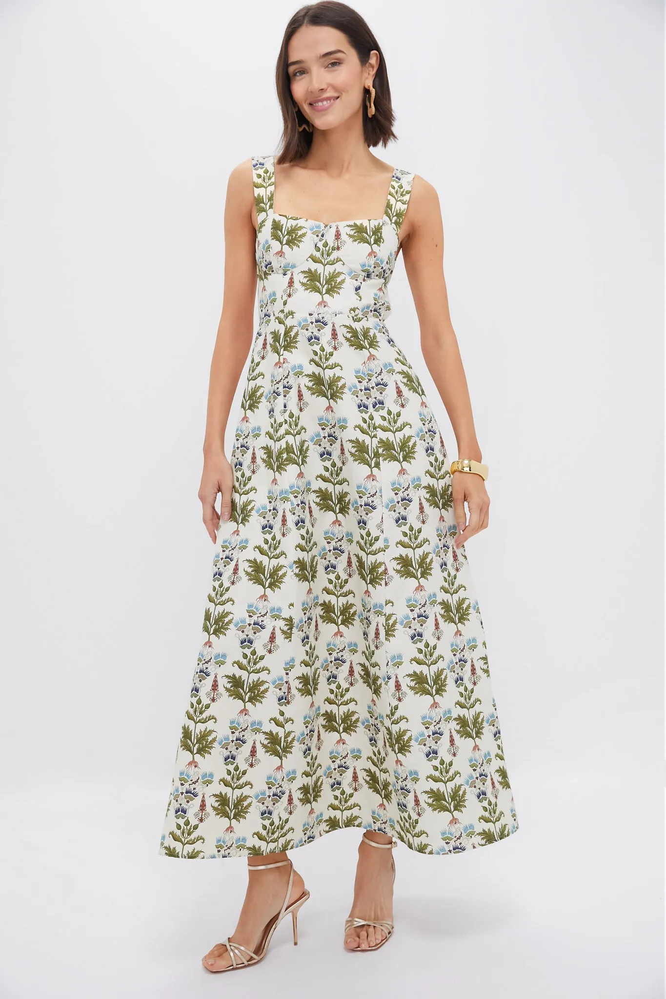 Ivory Persian Botanic Azzurra Midi Dress sold by Tuckernuck