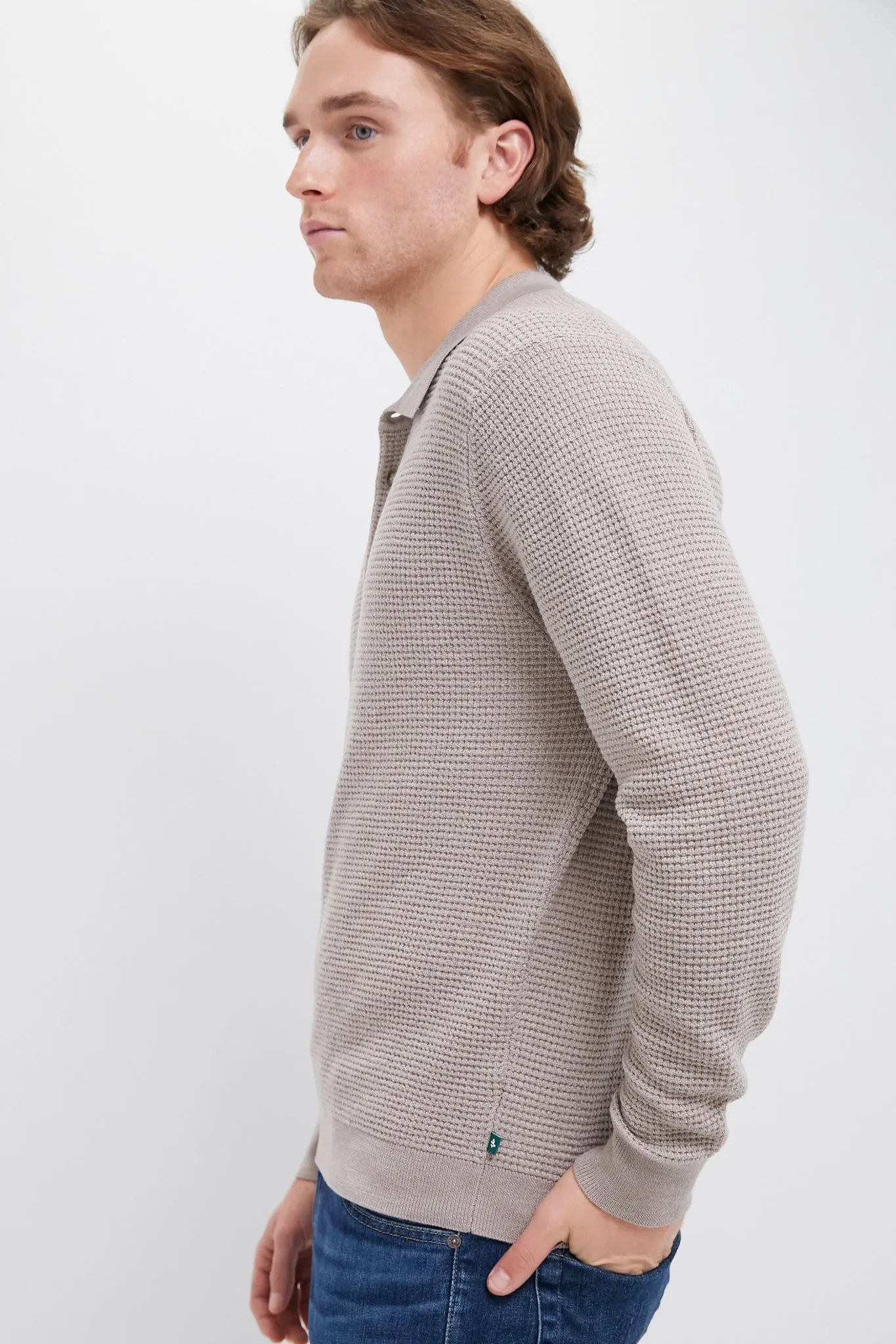 Oatmeal Merino Waffle Polo sold by Tuckernuck product image thumbnail 3