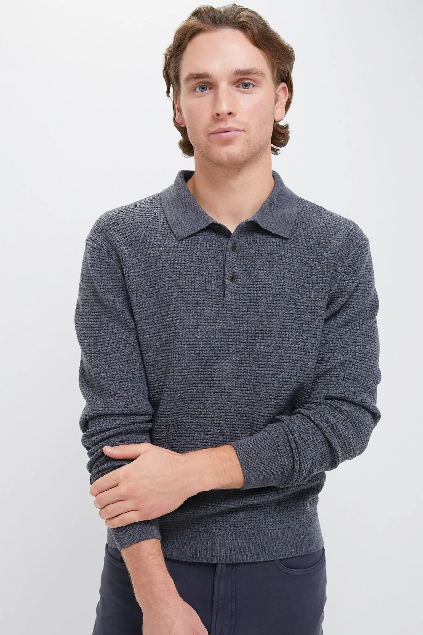 Charcoal Merino Waffle Polo sold by Tuckernuck