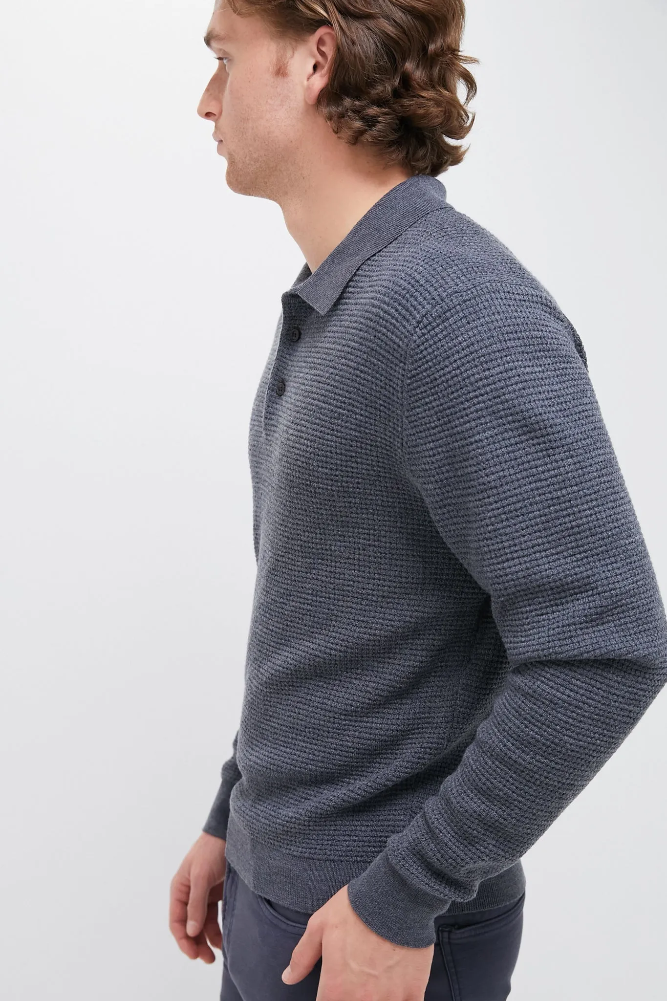 Charcoal Merino Waffle Polo sold by Tuckernuck product image thumbnail 3