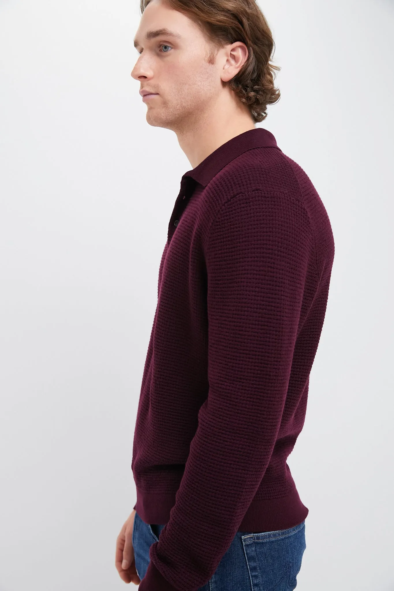 Burgundy Merino Waffle Polo sold by Tuckernuck product image thumbnail 3