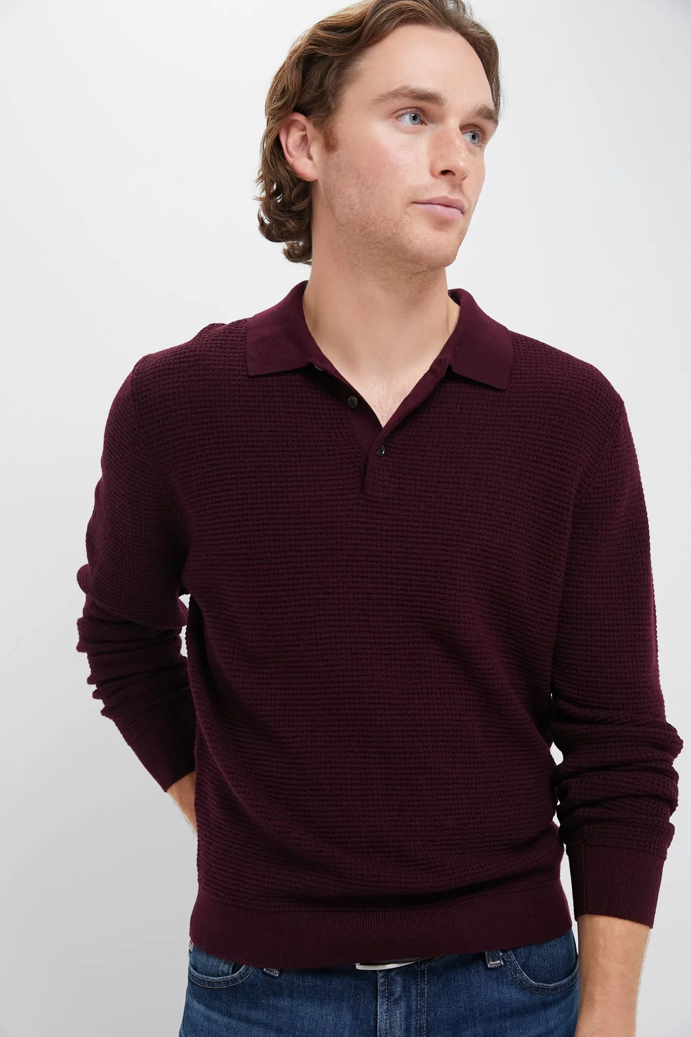 Burgundy Merino Waffle Polo sold by Tuckernuck