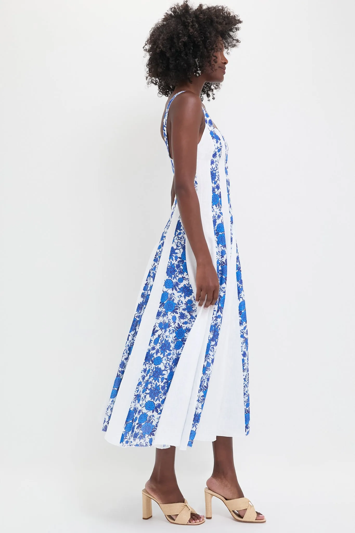 White and Blue Floral Linen Midi Dress sold by Tuckernuck product image thumbnail 3