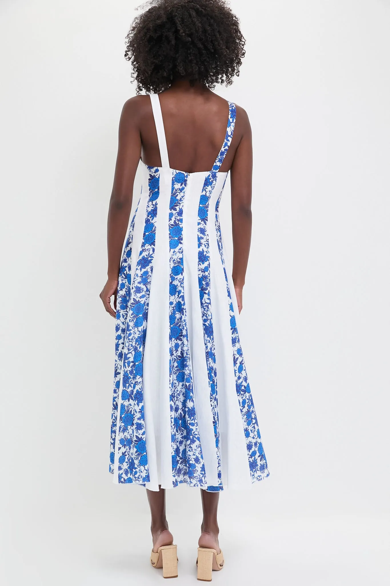 White and Blue Floral Linen Midi Dress sold by Tuckernuck product image thumbnail 4