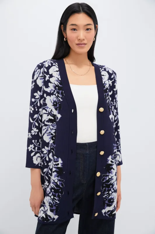 Indigo Reflection Knit Jacquard Liv Cardigan sold by Tuckernuck