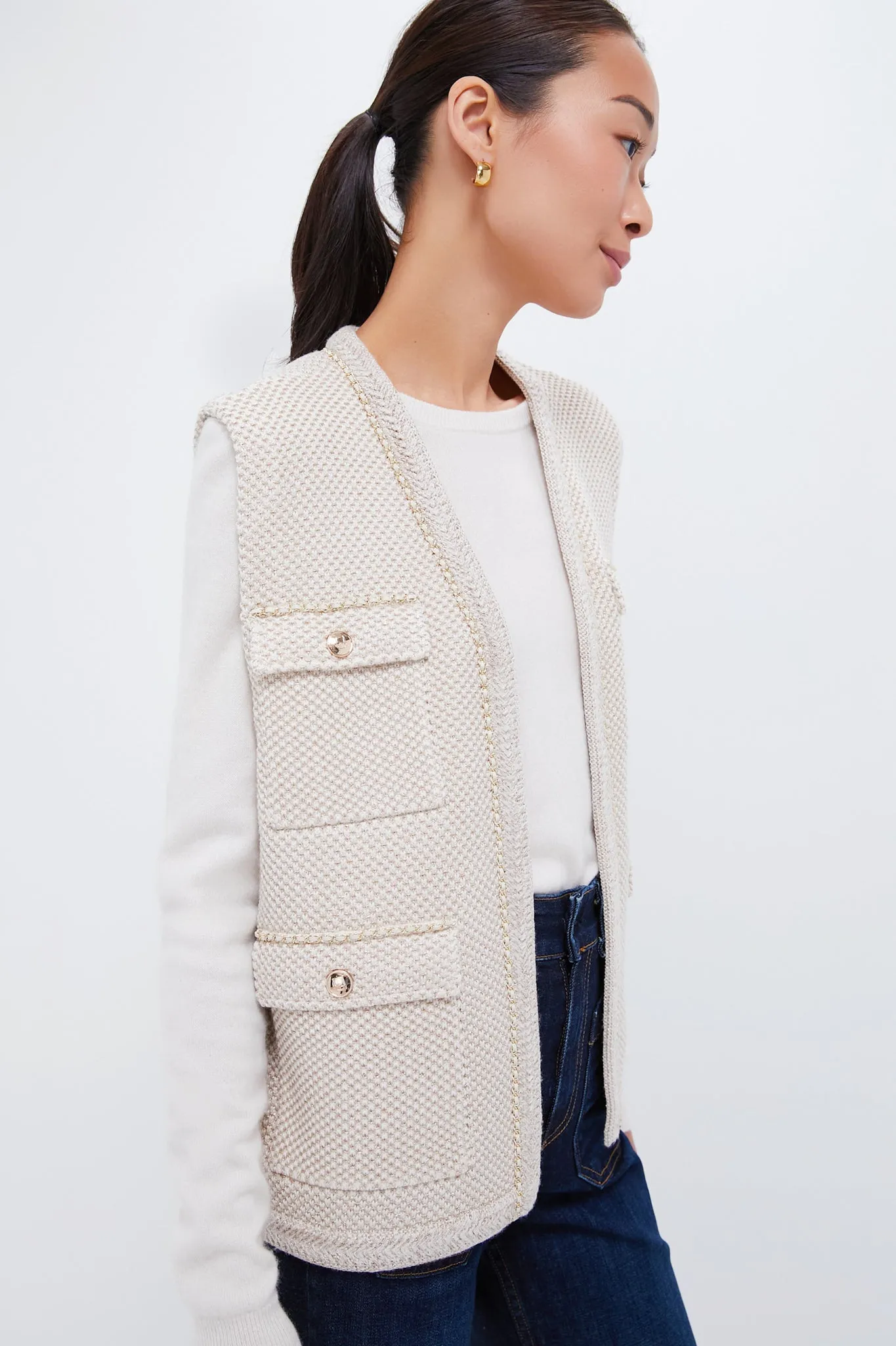 Champagne Metallic Boucle Gilet sold by Tuckernuck product image thumbnail 3