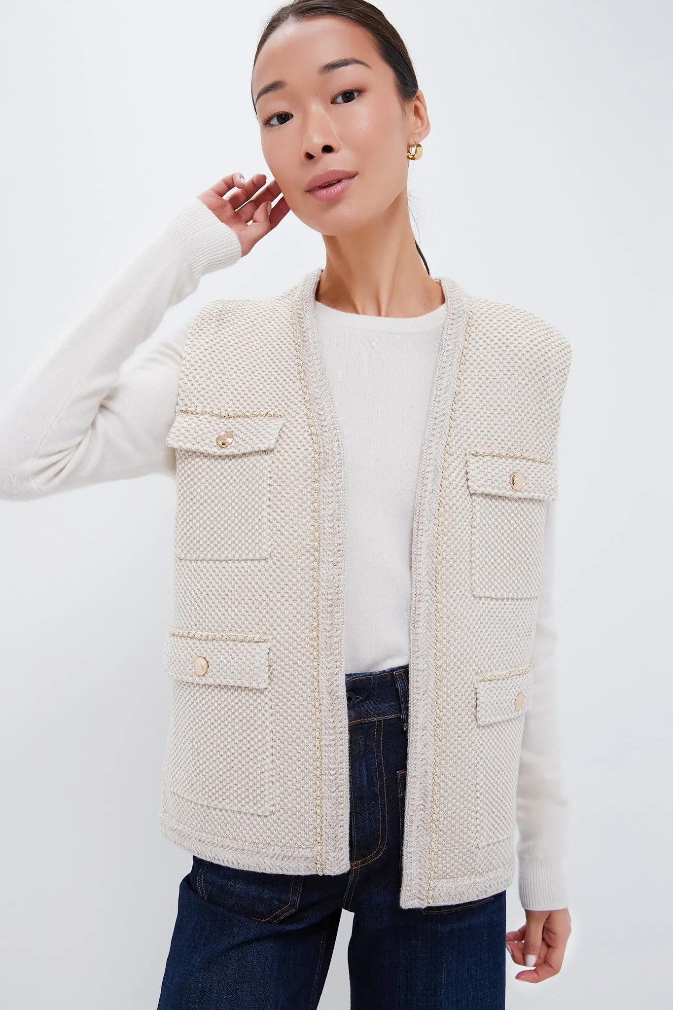 Champagne Metallic Boucle Gilet sold by Tuckernuck