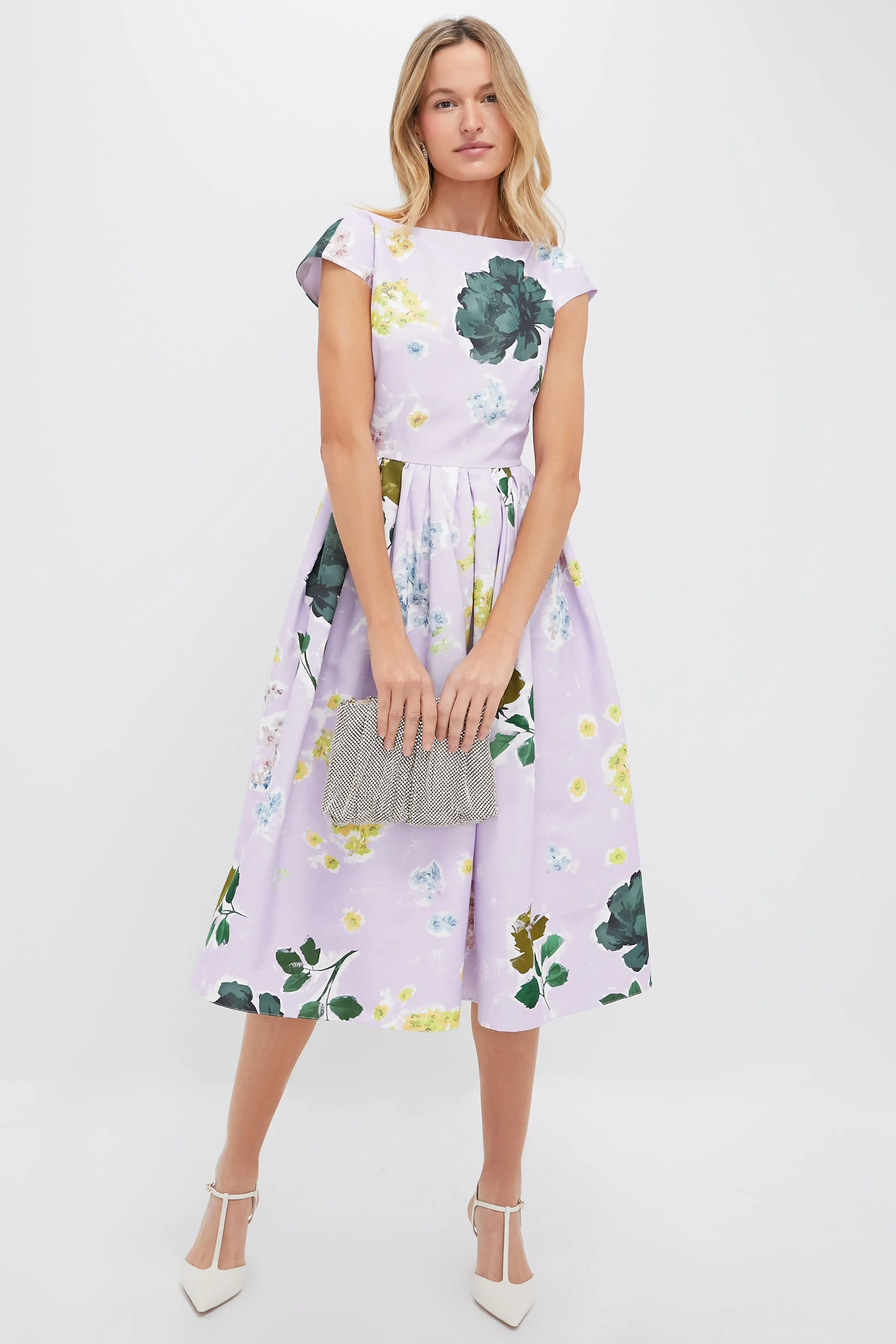 Margot Floral Lilac Boat Neck Full Skirt Midi Dress sold by Tuckernuck product image thumbnail 2
