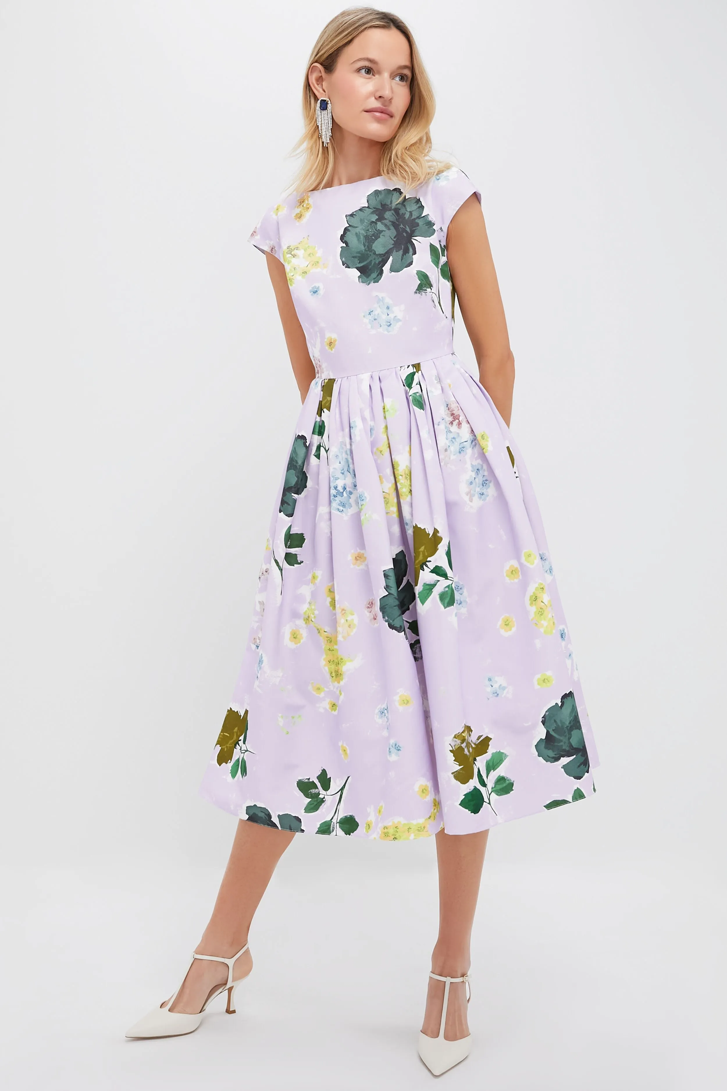 Margot Floral Lilac Boat Neck Full Skirt Midi Dress sold by Tuckernuck
