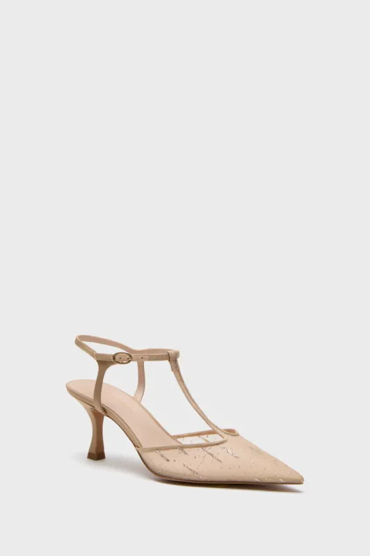 Nude Glitter Mesh Margot Heels sold by Tuckernuck