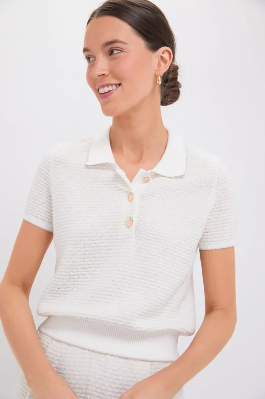 White Metallic Polo Shirt sold by Tuckernuck