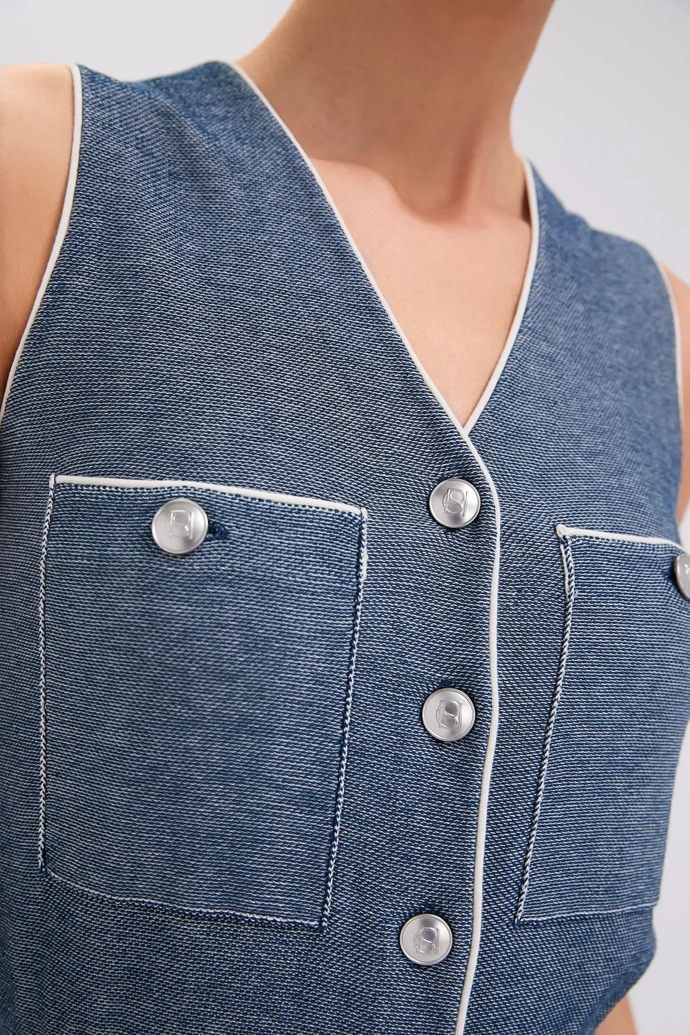 Navy Blue Denim-look V-neck Waistcoat sold by Tuckernuck product image thumbnail 5