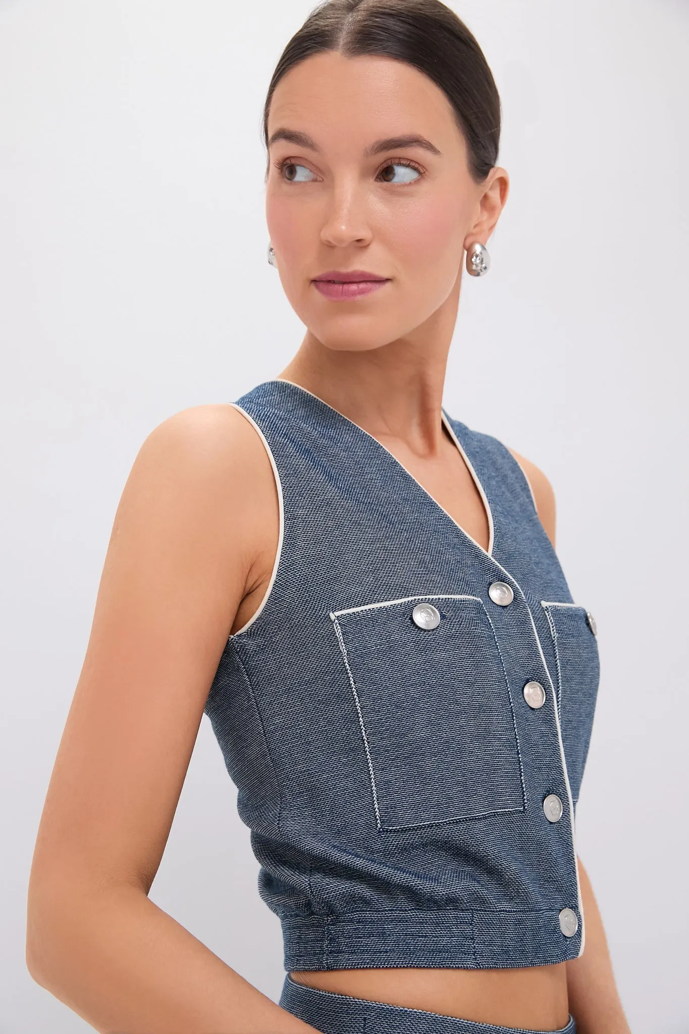 Navy Blue Denim-look V-neck Waistcoat sold by Tuckernuck product image thumbnail 3