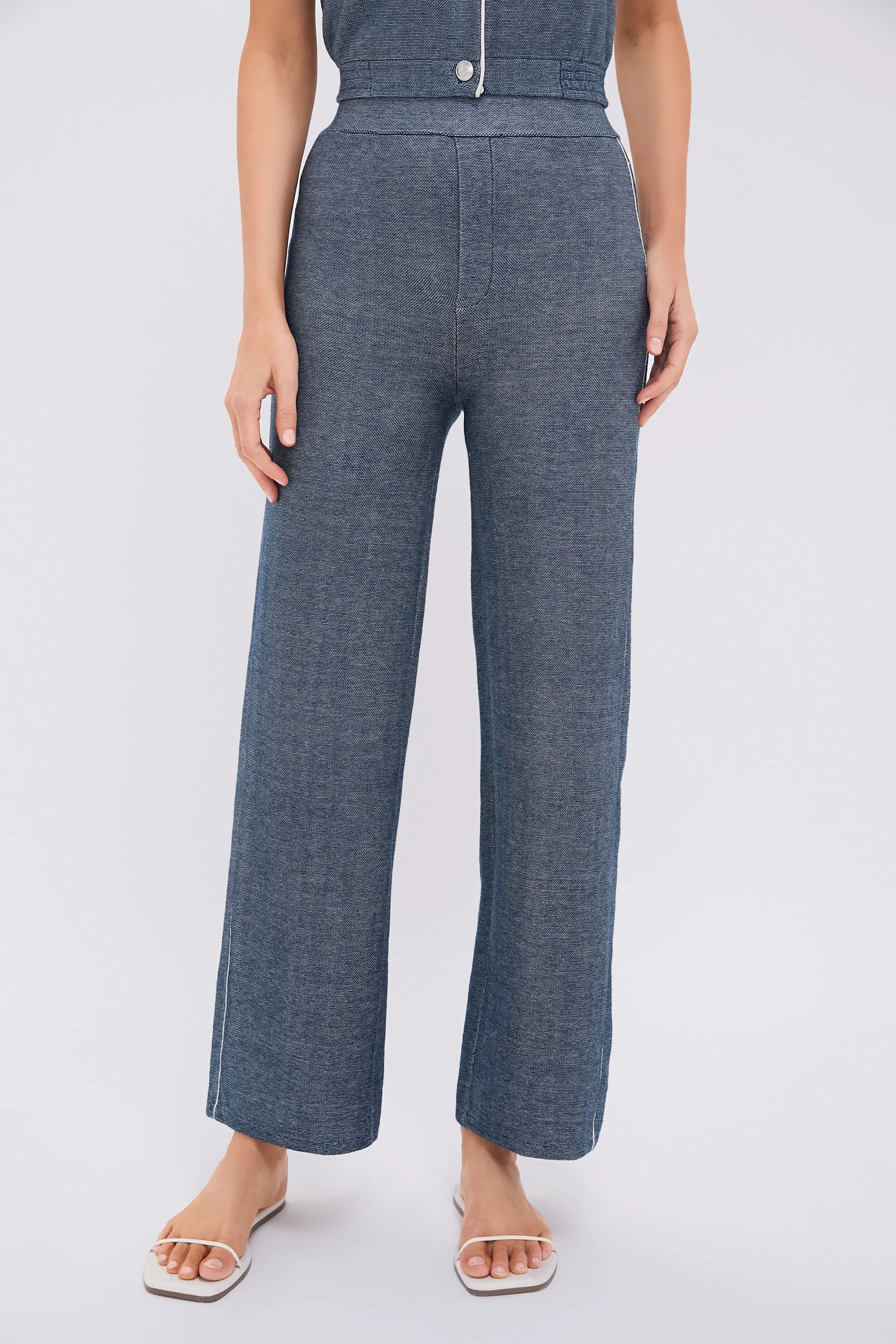 Navy Blue Denim-look Straight-leg Trousers sold by Tuckernuck