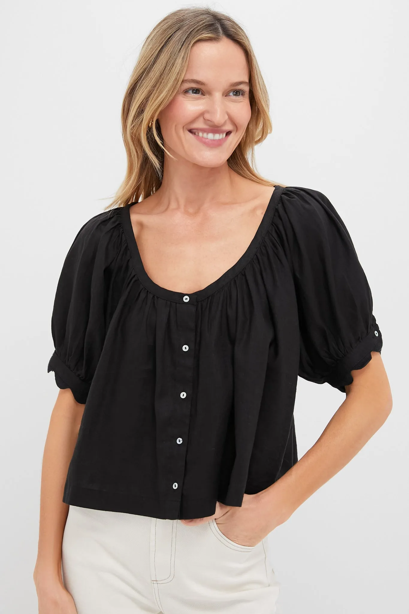 Black Linen Tully Top sold by Tuckernuck