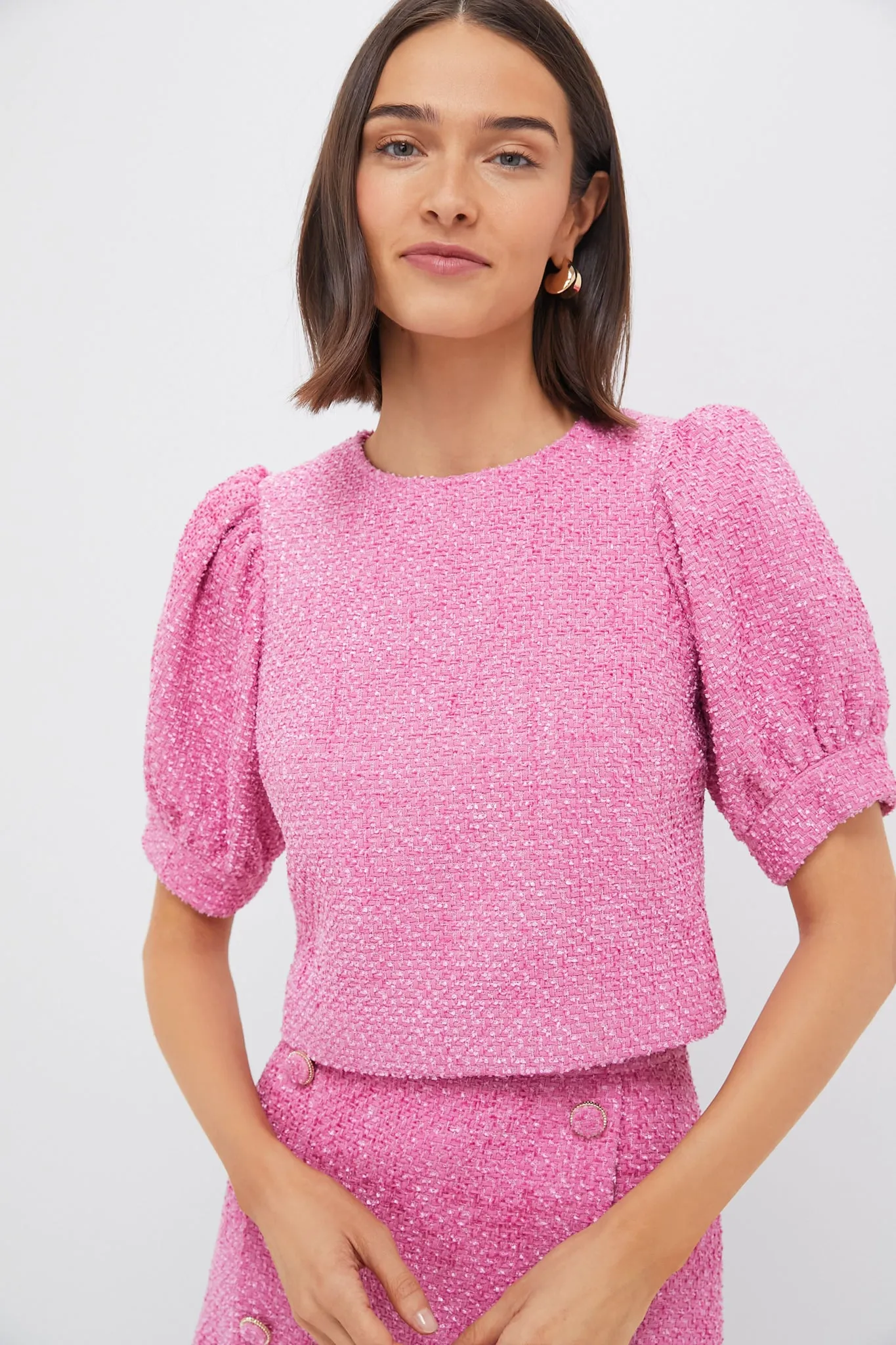 Pink Tweed Annabelle Top sold by Tuckernuck