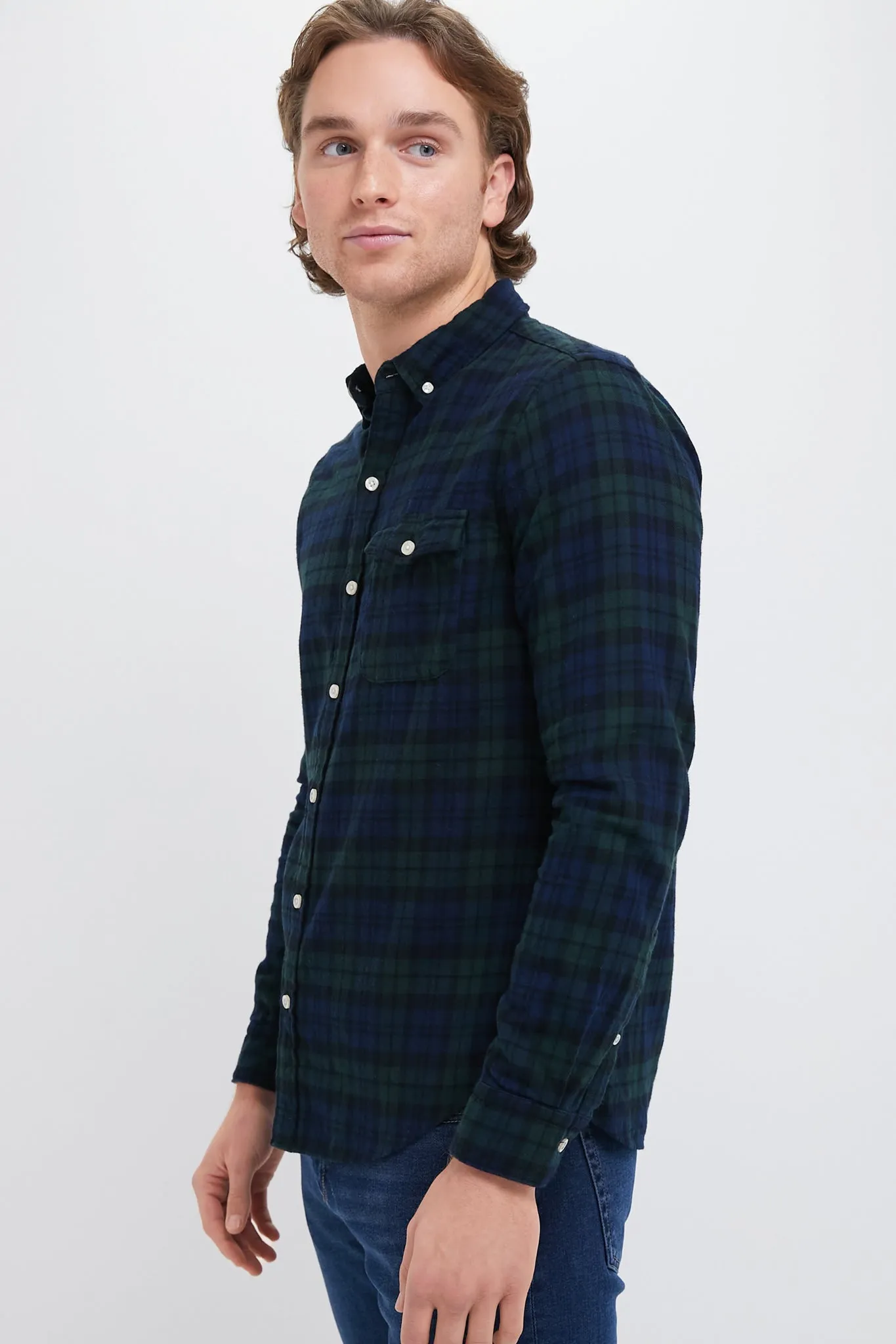 Navy Forest Plaid Washed Flannel sold by Tuckernuck product image thumbnail 3
