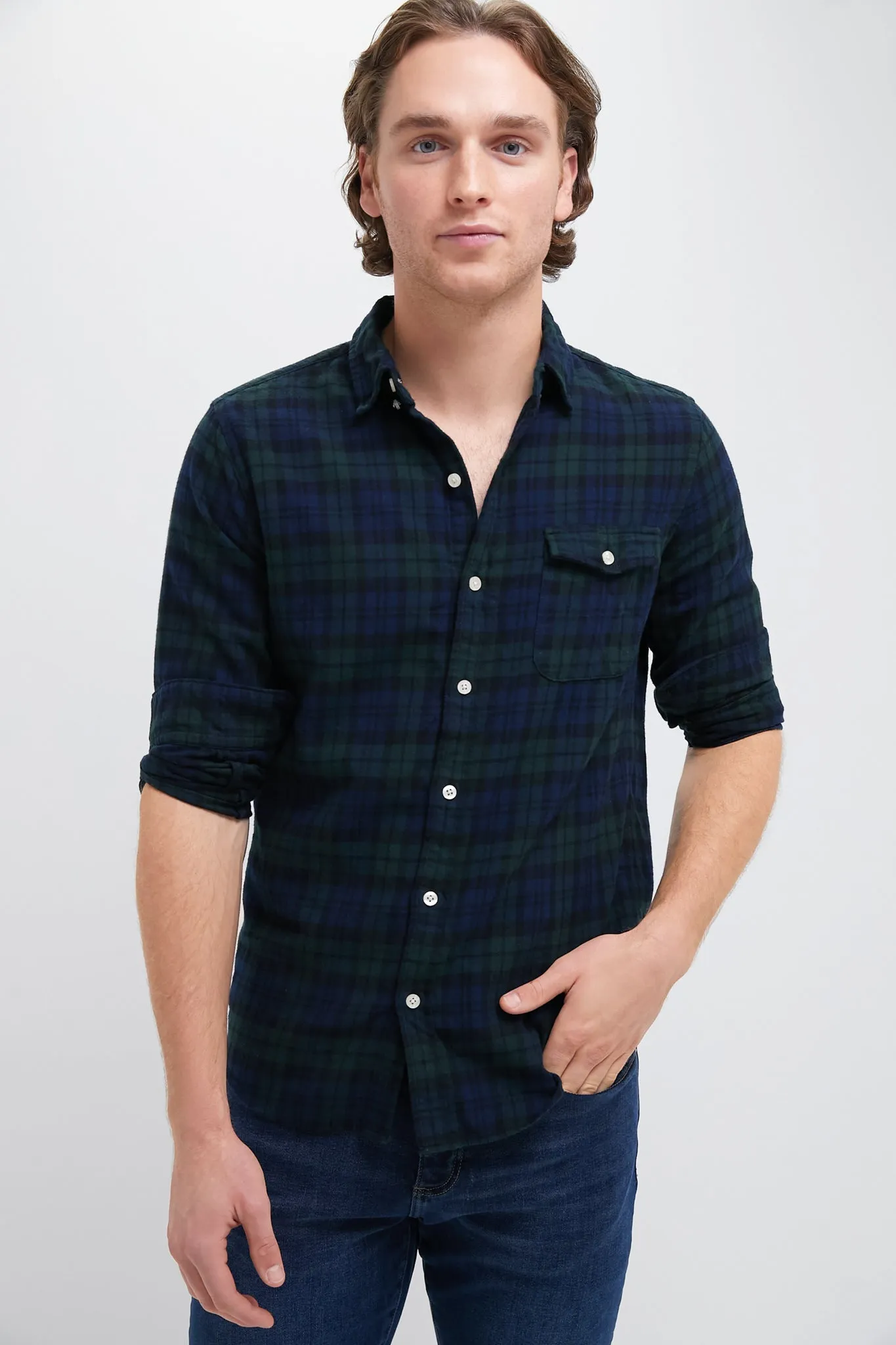 Navy Forest Plaid Washed Flannel sold by Tuckernuck