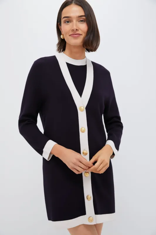 Navy and White Trim Knit Liv Cardigan sold by Tuckernuck