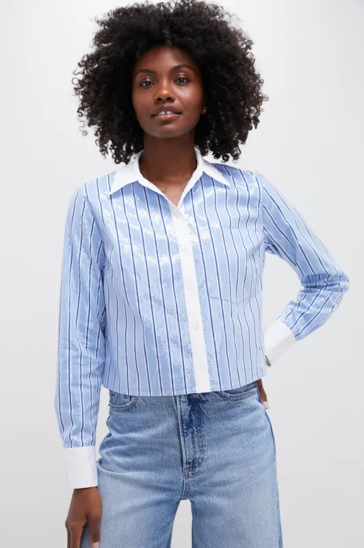 Blue Sky and White Maia Top with Sequins sold by Tuckernuck