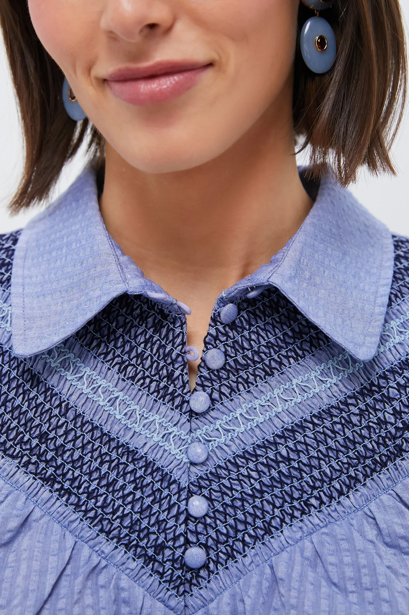 Blue Seersucker Smocked Vail Blouse sold by Tuckernuck product image thumbnail 5
