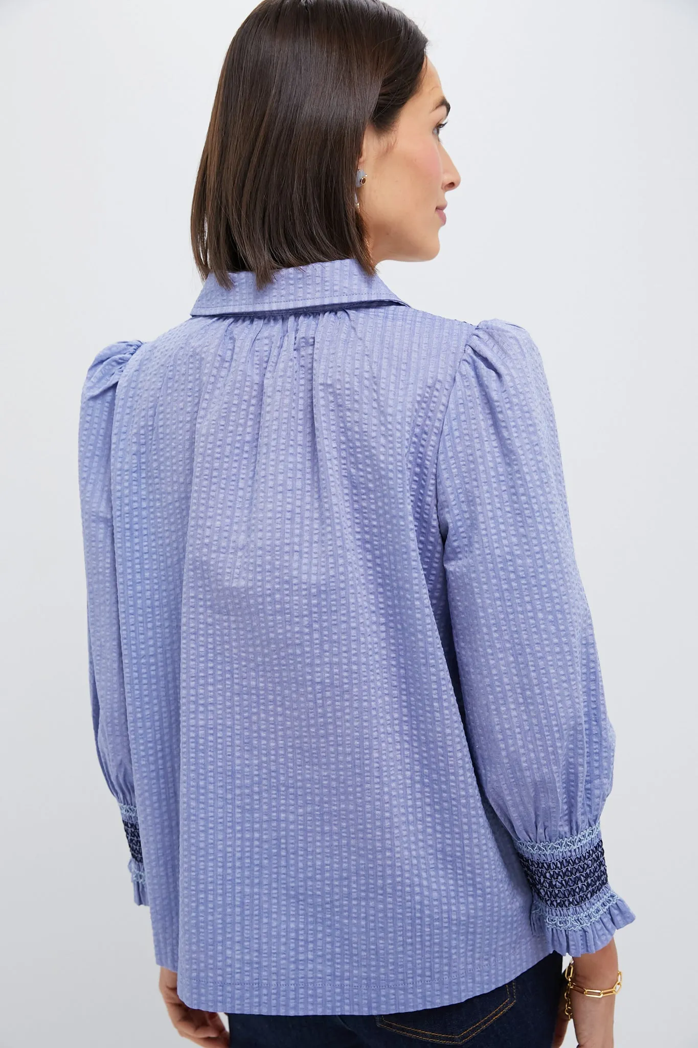 Blue Seersucker Smocked Vail Blouse sold by Tuckernuck product image thumbnail 4