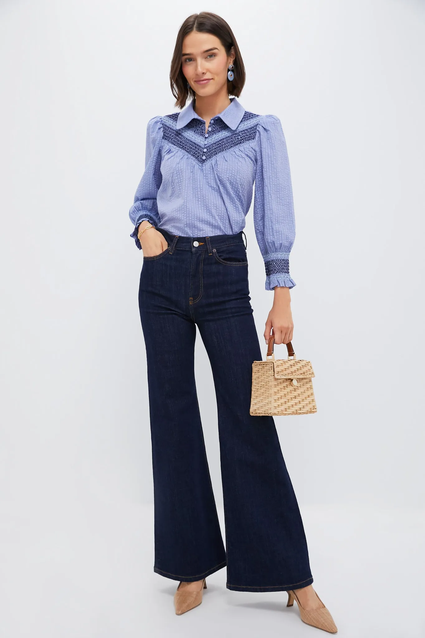 Blue Seersucker Smocked Vail Blouse sold by Tuckernuck product image thumbnail 2