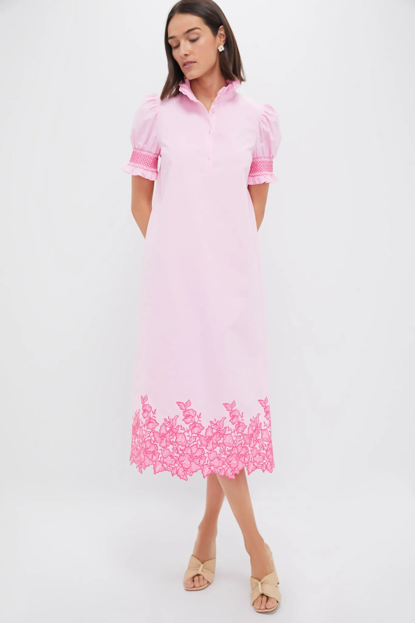 Pink Embroidery Eliza Midi Dress sold by Tuckernuck
