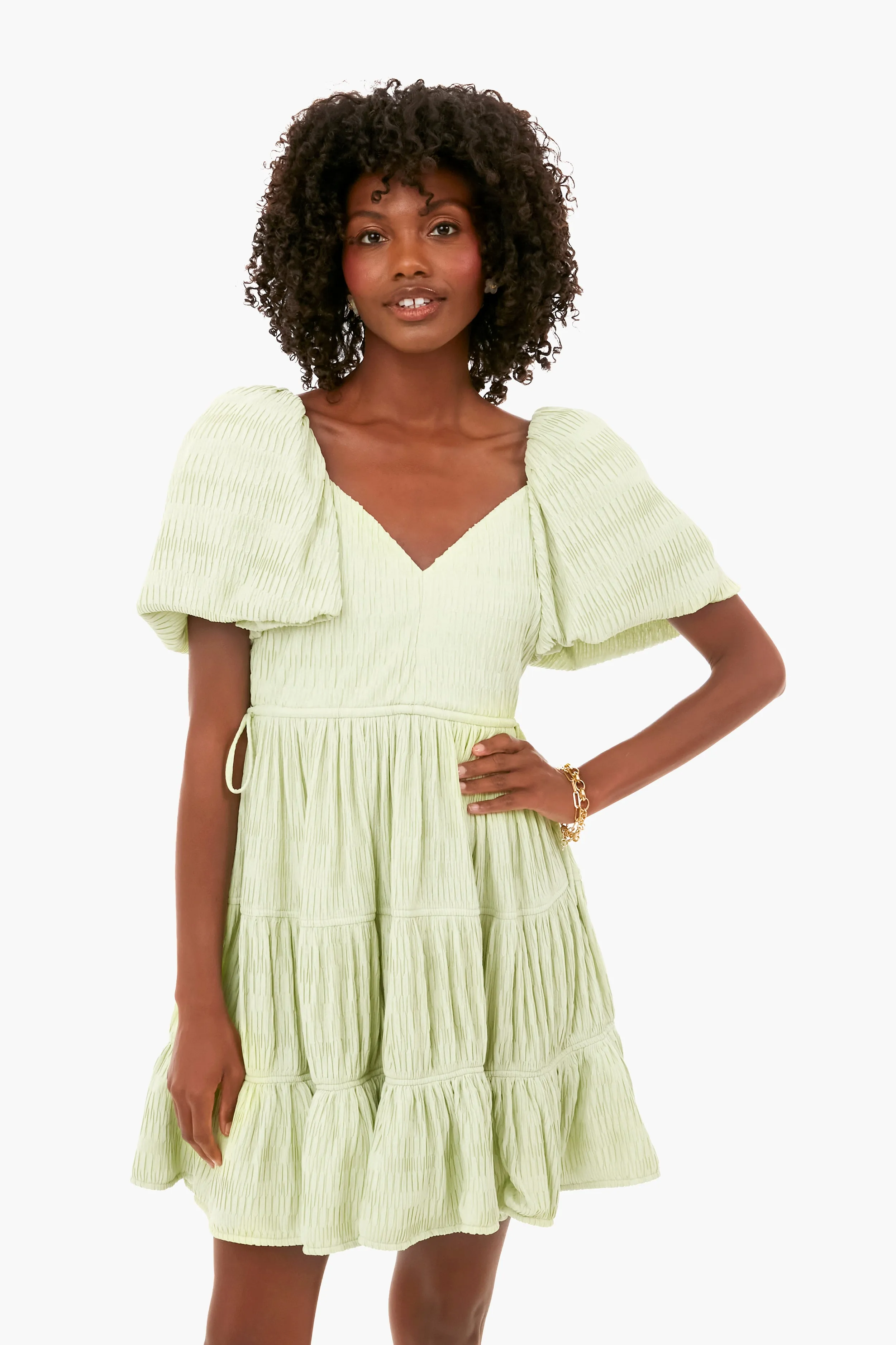 Pear Cadence Variegated Plisse Mini Dress sold by Tuckernuck