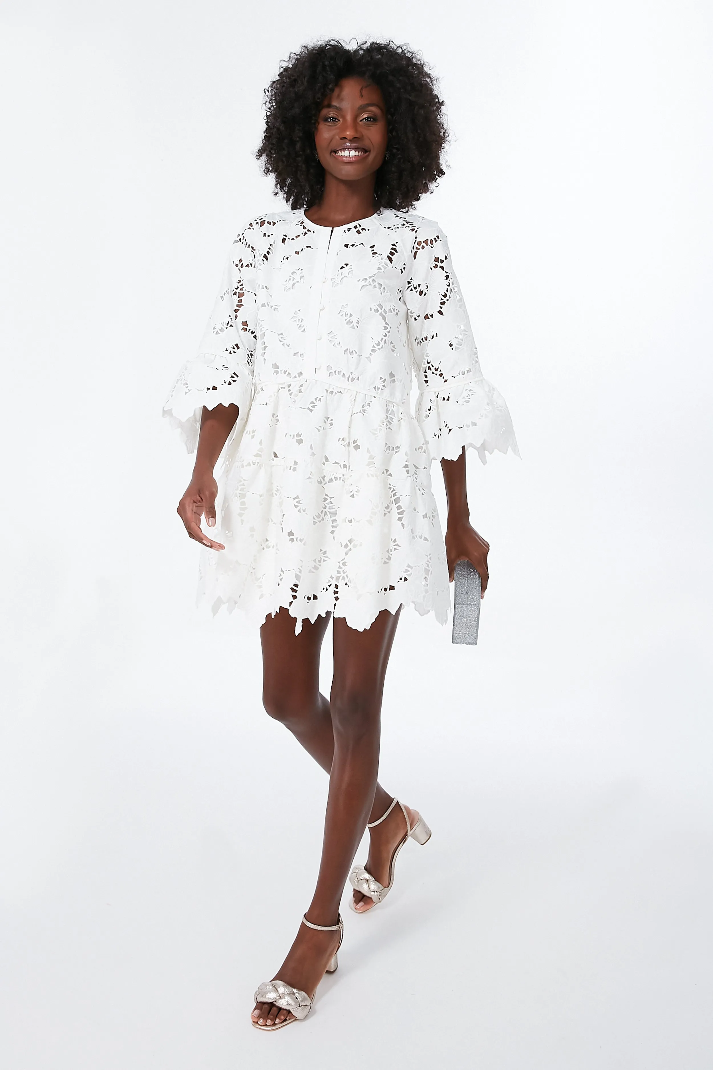 White Cotton Lace Wide Sleeve Mini Dress sold by Tuckernuck