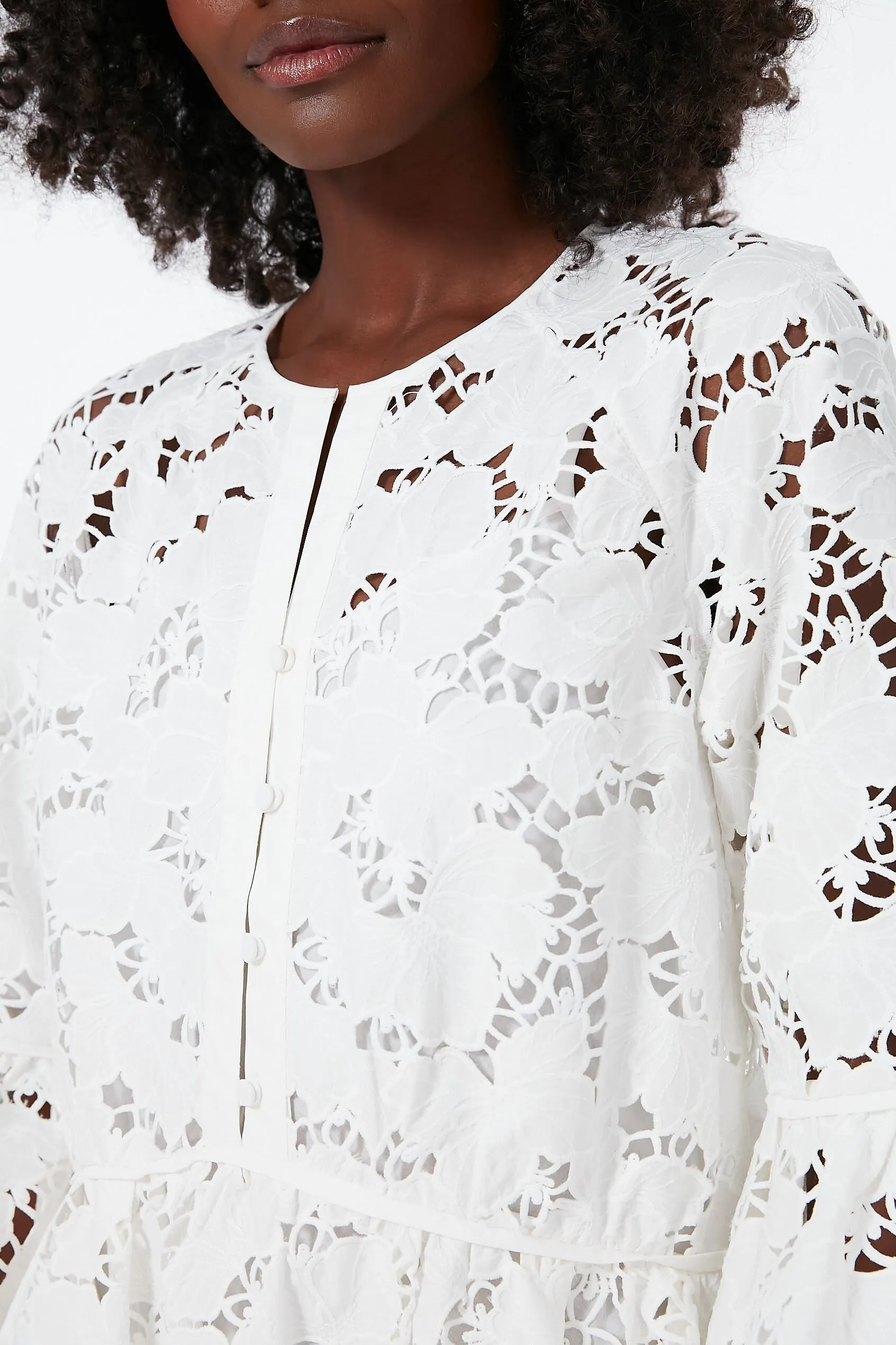 White Cotton Lace Wide Sleeve Mini Dress sold by Tuckernuck product image thumbnail 5