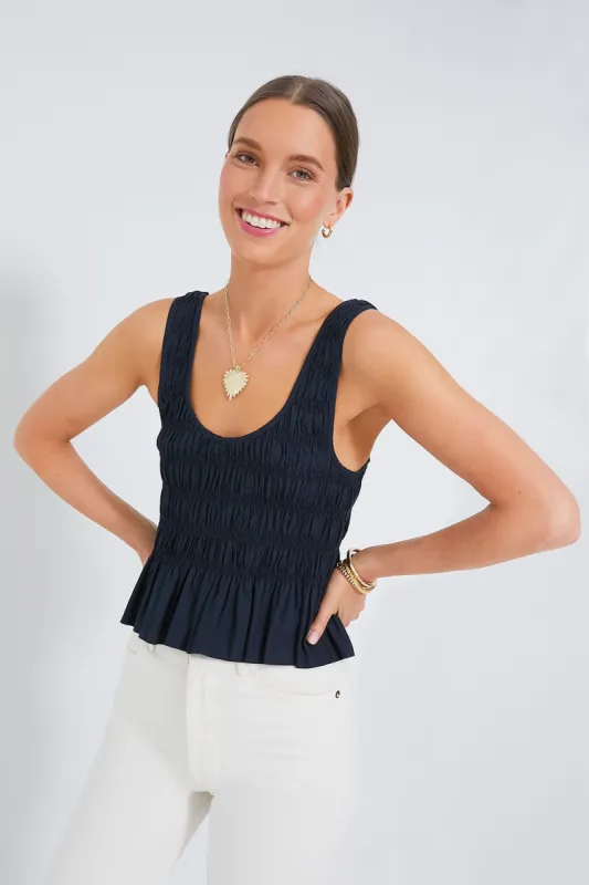 Black Smocked Ruffle Tank made by Apiece Apart