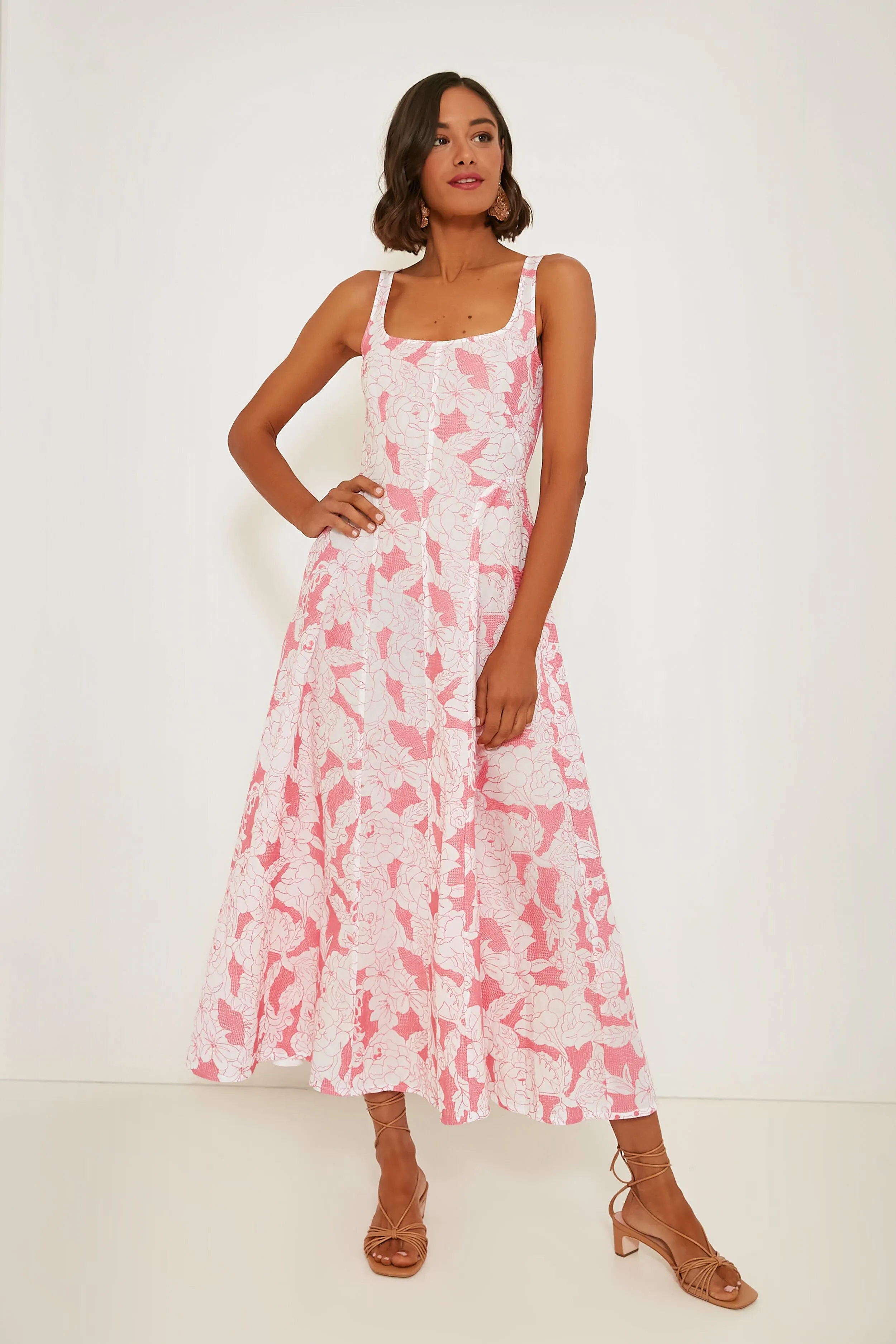 Pink and White Embroidered Ava Dress sold by Tuckernuck