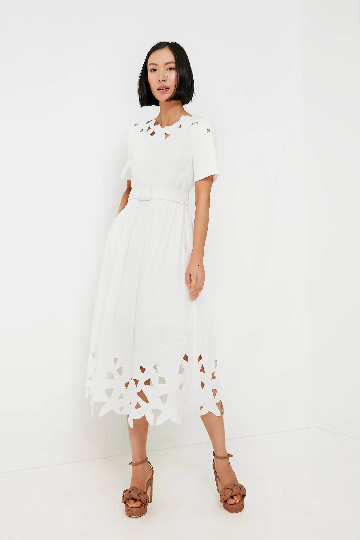 White Jilly Abstract Embroidery Short Sleeve Midi Dress sold by Tuckernuck