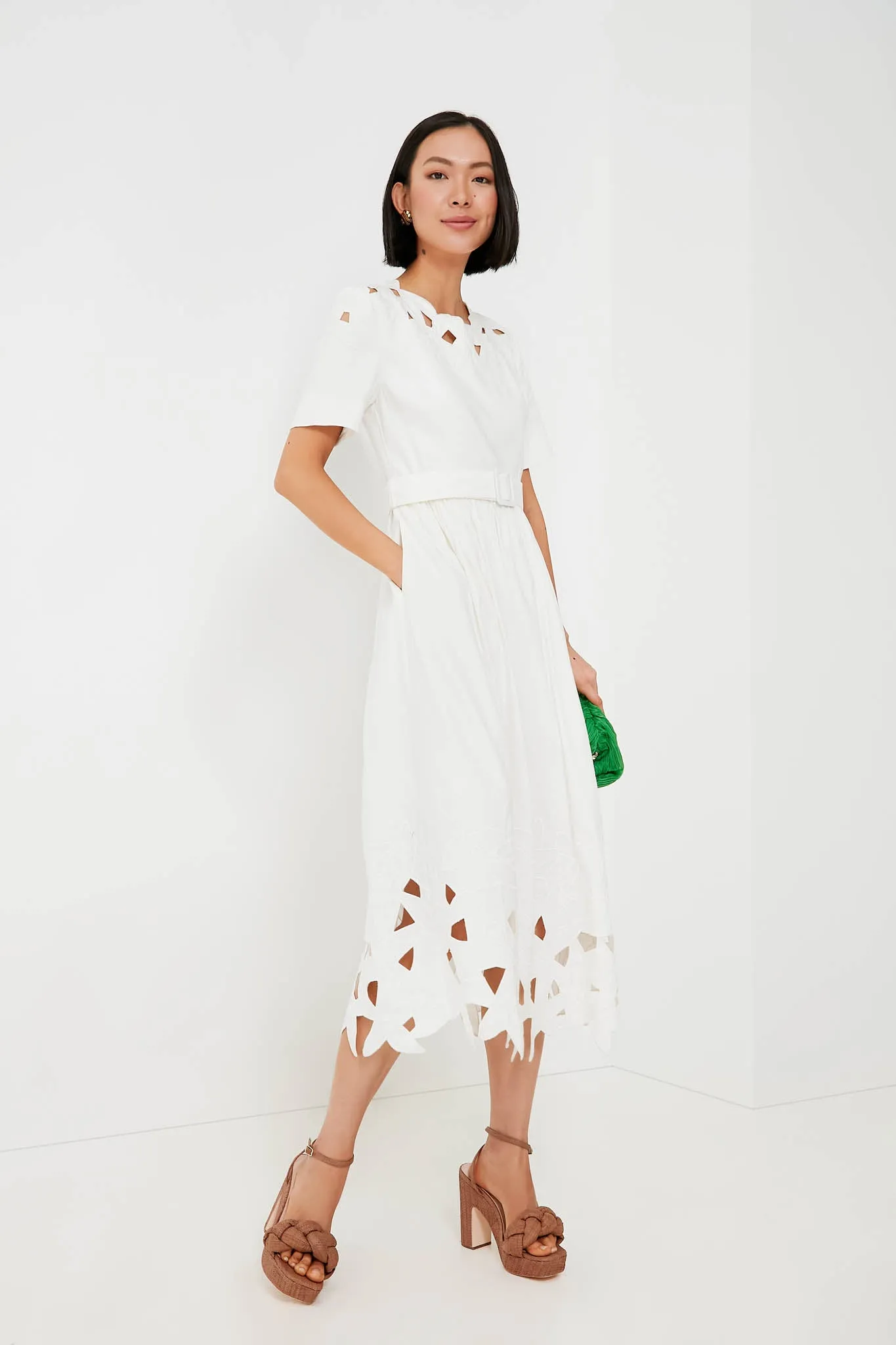 White Jilly Abstract Embroidery Short Sleeve Midi Dress sold by Tuckernuck product image thumbnail 2