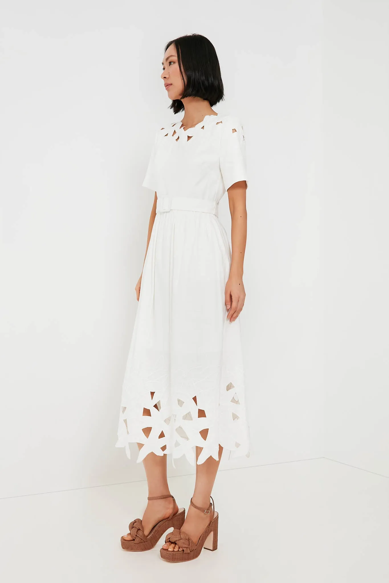 White Jilly Abstract Embroidery Short Sleeve Midi Dress sold by Tuckernuck product image thumbnail 3