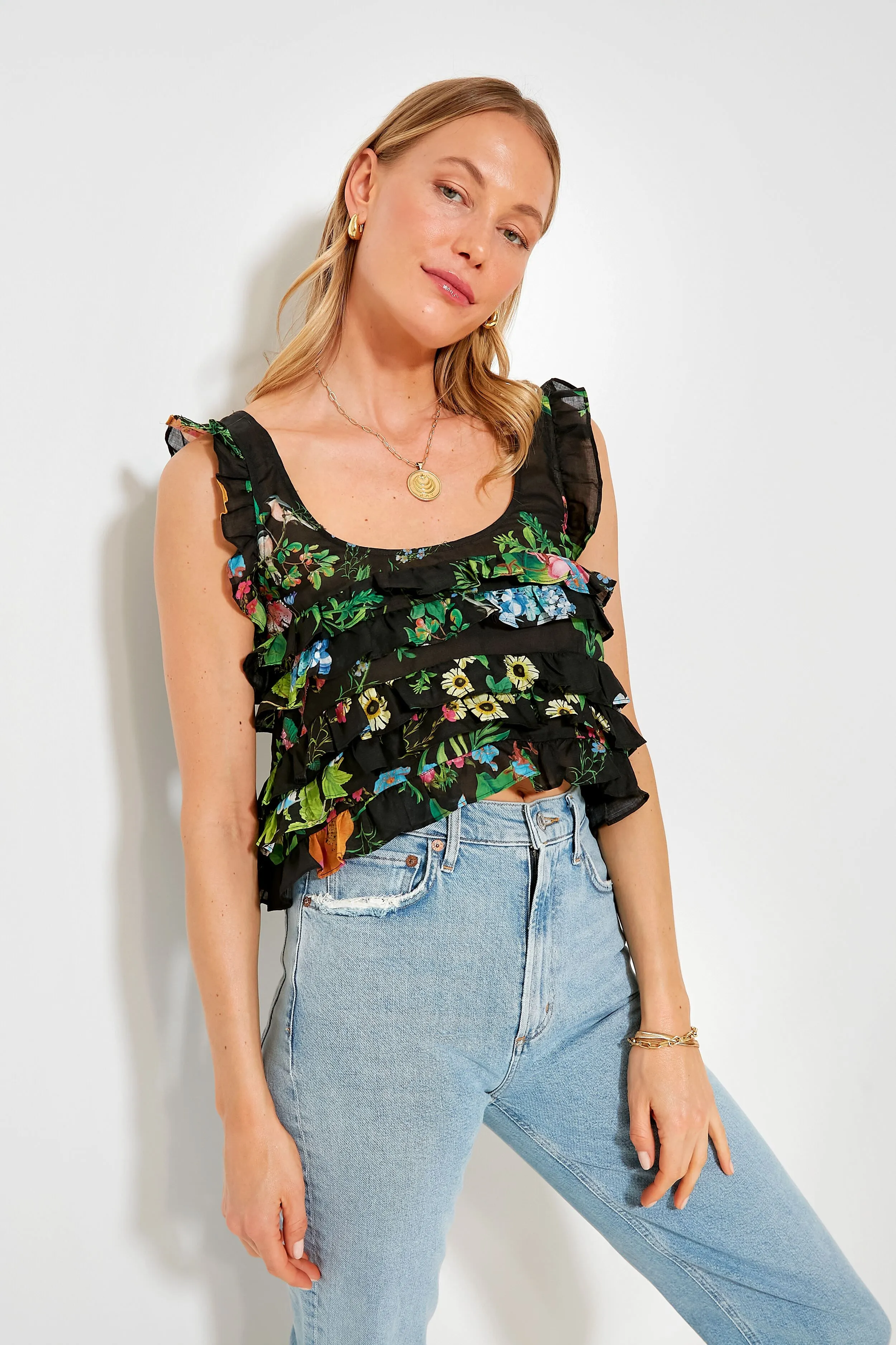 Black Ruffle Tank Blouse sold by Tuckernuck