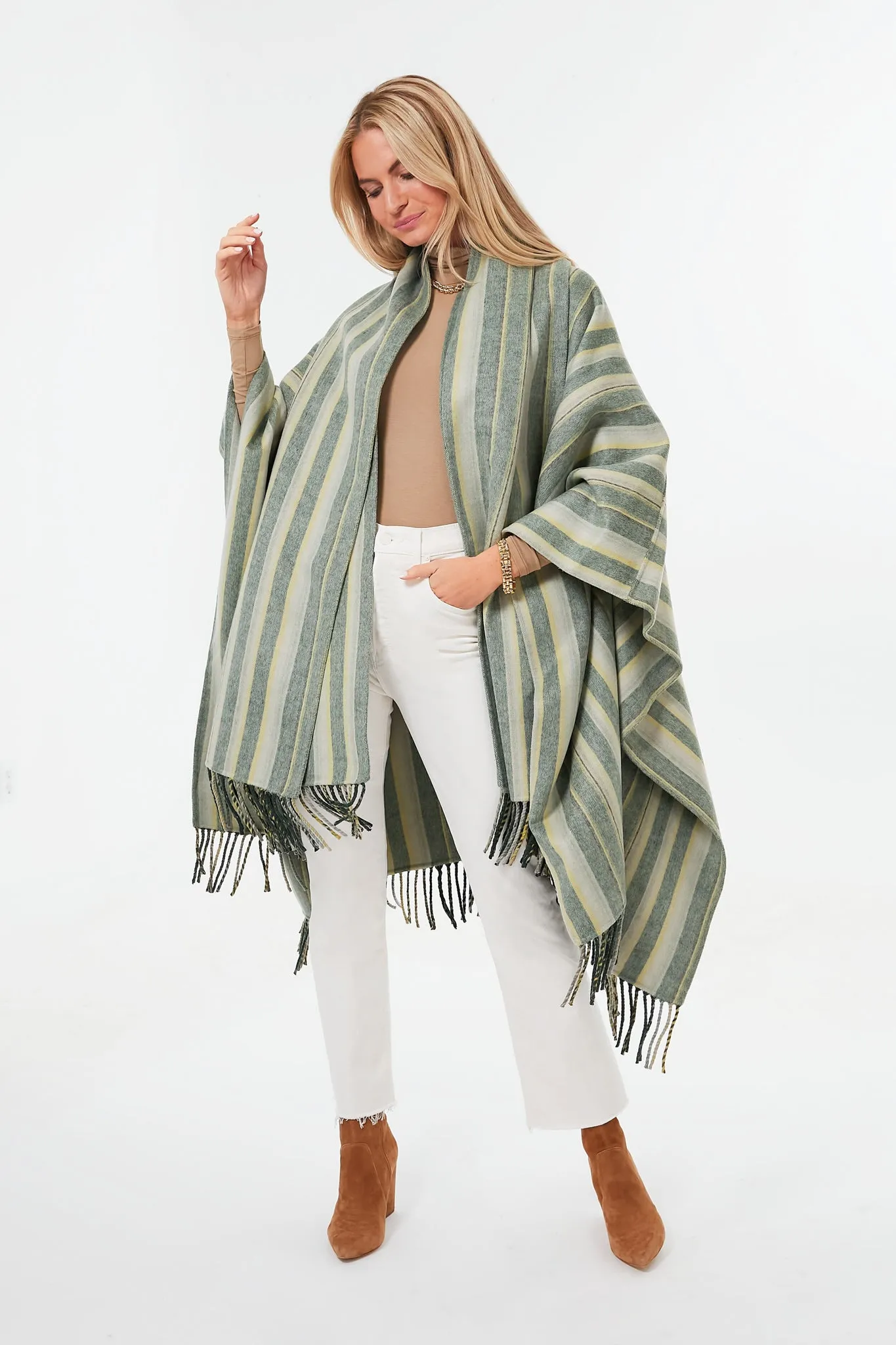 Cypress Stripe Sam Wool Fringe Poncho sold by Tuckernuck