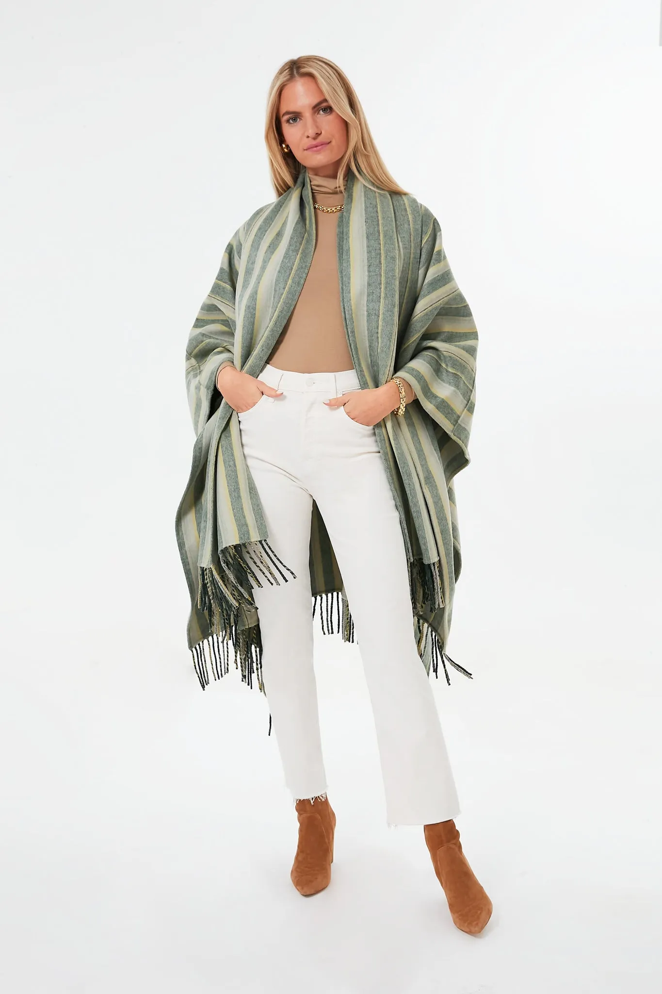 Cypress Stripe Sam Wool Fringe Poncho sold by Tuckernuck product image thumbnail 2